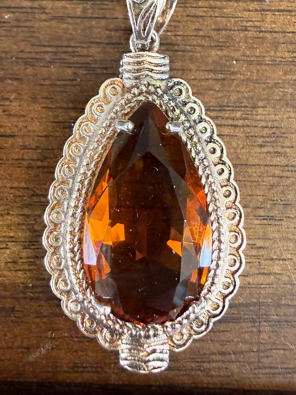 Sterling Silver Teardrop Pendant Necklace With Honey Topaz Stone